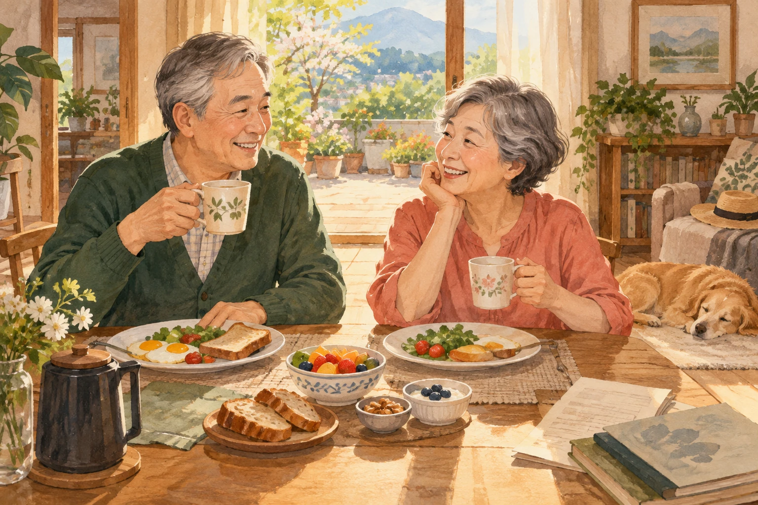 평일 아침 식탁에 앉은 광수와 미정
